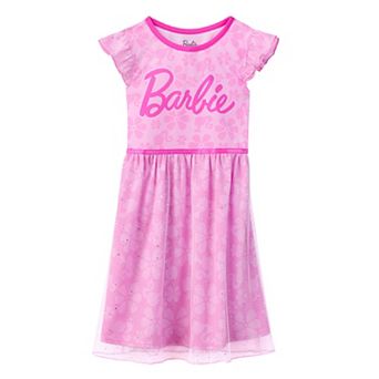 Toddler Girl Barbie® Crewneck Flutter Sleeve Fantasy Nightgown