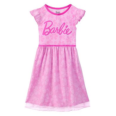 Toddler Girl Barbie® Crewneck Flutter Sleeve Fantasy Nightgown