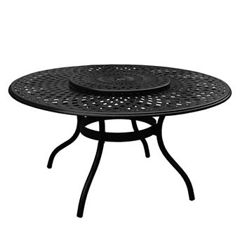 Contemporary Modern Outdoor Mesh Lattice Alumum 59 Ch Round Dg Table With Lazy Susan