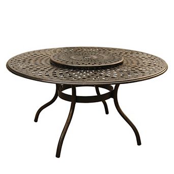 Contemporary Modern Outdoor Mesh Lattice Alumum 59 Ch Round Dg Table With Lazy Susan