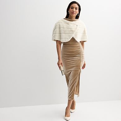 Women's Robbie Bee High Neck Ruched Velvet Midi Dress