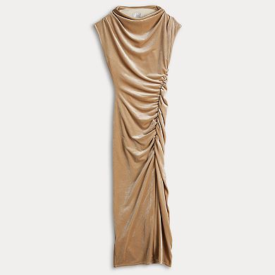Women's Robbie Bee High Neck Ruched Velvet Midi Dress