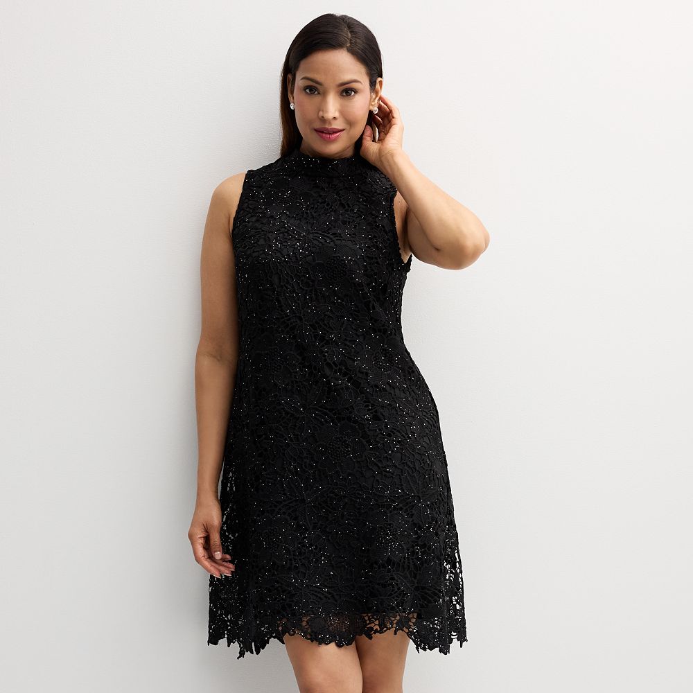 Women's Robbie Bee Mockneck Lace Shift Dress