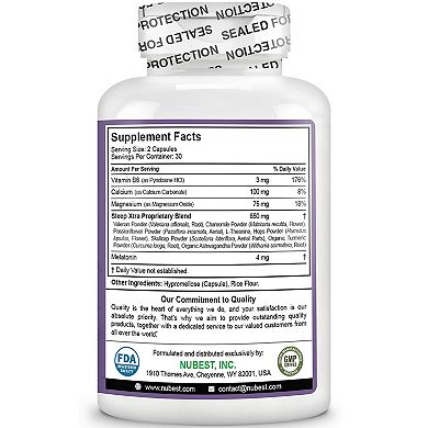 NuBest Sleep Xtra, Natural Non-habit Forming Sleep Aid For Teens & Adults, 60 Vegan Capsules