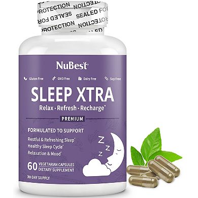 NuBest Sleep Xtra, Natural Non-habit Forming Sleep Aid For Teens & Adults, 60 Vegan Capsules