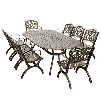 Modern Outdoor Mesh Lattice Aluminum 95 in Large Bronze Oval Patio Dining Set With Eight Arm Chairs