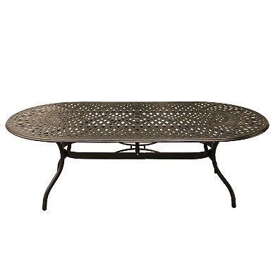 Modern Outdoor Mesh Lattice Aluminum 95-in Large Bronze Oval Patio Dining Set With Eight Arm Chairs