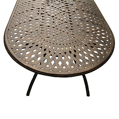 Modern Outdoor Mesh Lattice Aluminum 95-in Large Bronze Oval Patio Dining Set With Eight Arm Chairs