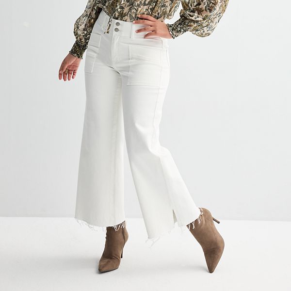 POL Clothing Distressed Drawstring Slit Wide leg Womens Pants
