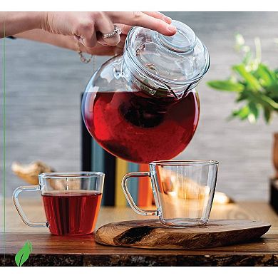 Clear Borosilicate Glass Teapot 1.5 Qt for Loose Leaf or Blooming Tea Dishwasher Safe