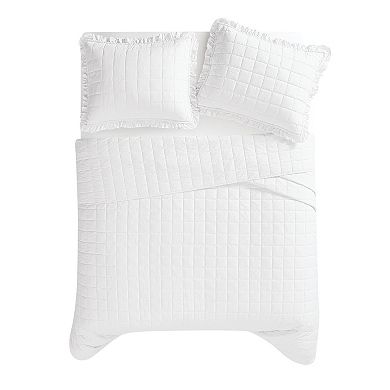 Farmhouse Ruffled Washed Cotton White Quilt & Sham Set