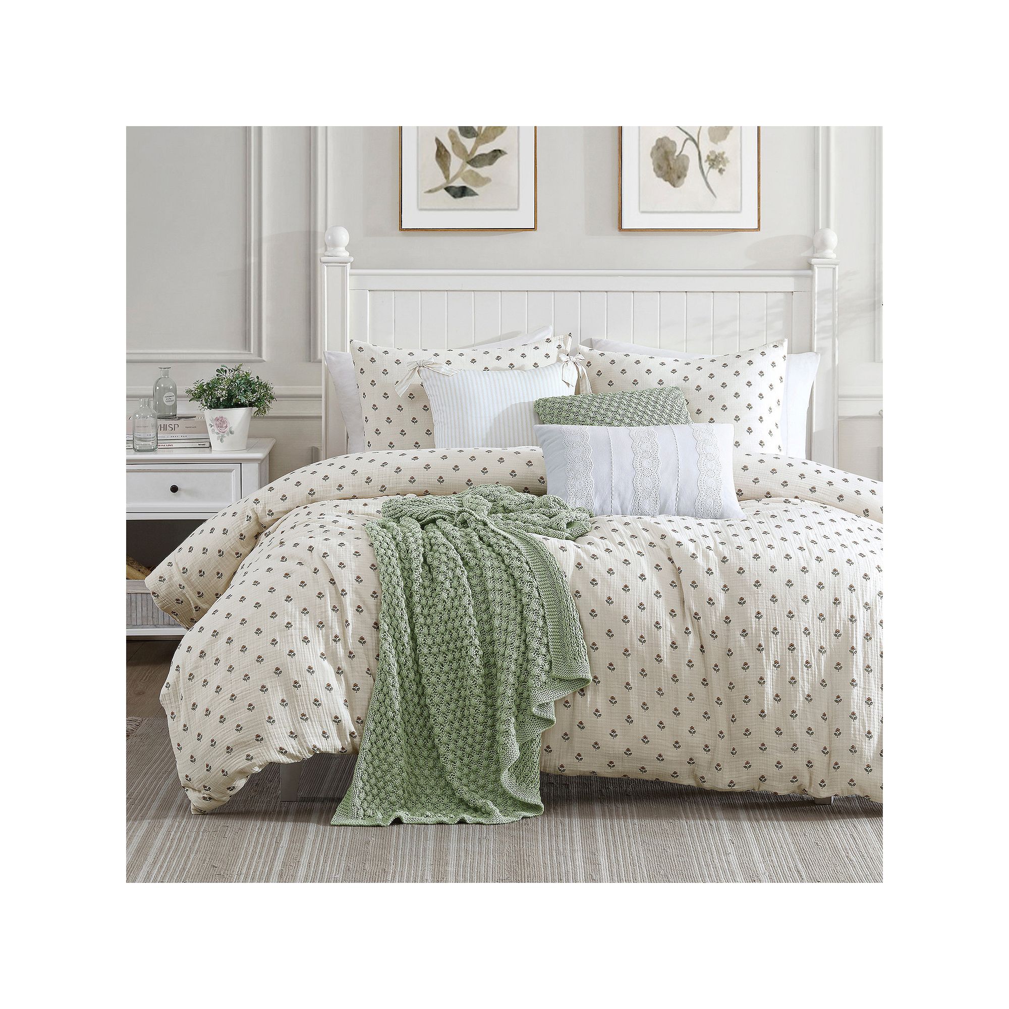 Peri Block Print Gauze Comforter Set, Multi
