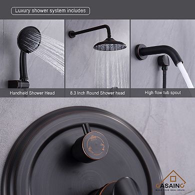8.3inch Wall-mounted Rain Shower System With Handheld & Tub Spout