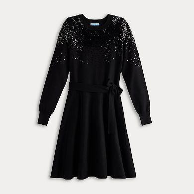 Women's Draper James Sequin Tie Waist Sweater Dress