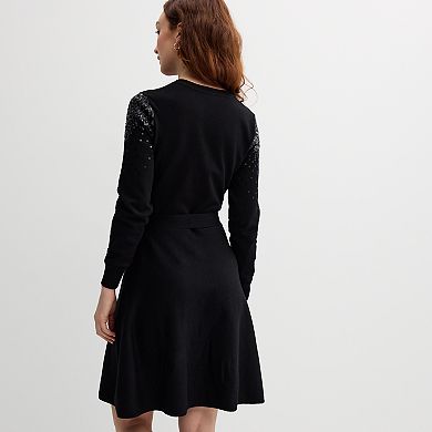 Women's Draper James Sequin Tie Waist Sweater Dress
