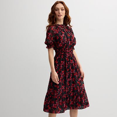 Women's Draper James Clip Dot Short Puff Sleeve Midi Dress