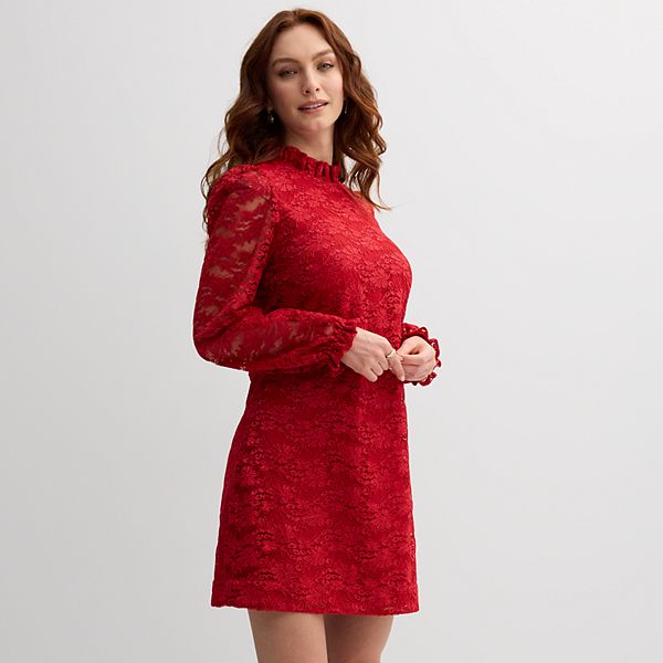 Women's Draper James Mock Neck Long Sleeve Lace Short Dress
