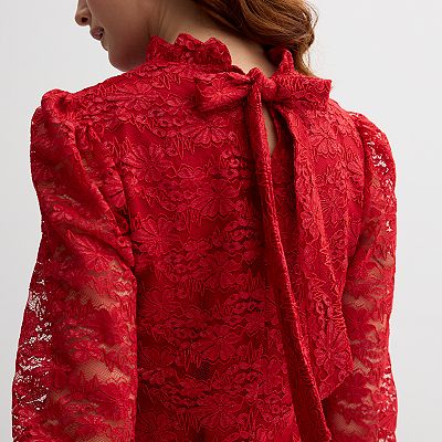 strapless open back dress Red Sexy Long sleeve open back lace homecoming dresses, CM0002 – AlineBridal main image 0