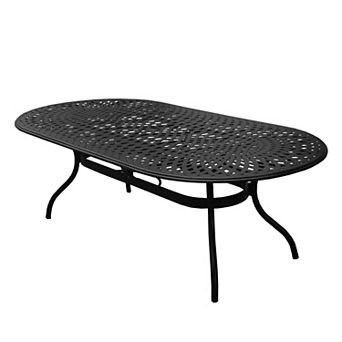 Modern Outdoor Mesh Aluminum 95 in Black Oval Large Patio Dining Table