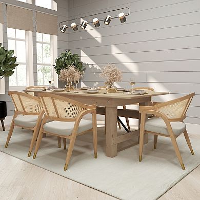 Merrick Lane Bronson Cane Rattan Padded Accent Or Dining Chair With Metallic Accented Legs