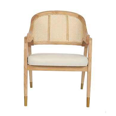 Merrick Lane Bronson Cane Rattan Padded Accent Or Dining Chair With Metallic Accented Legs