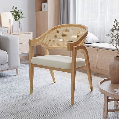Merrick Lane Bronson Cane Rattan Padded Accent Or Dining Chair With Metallic Accented Legs