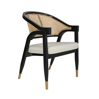 Merrick Lane Bronson Cane Rattan Padded Accent Or Dining Chair With Metallic Accented Legs