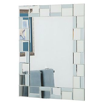 Contemporary 31.5 X 23.6 Inch Rectangle Bathroom Mirror With Hand Cut Mirrors Edging