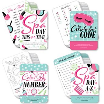 Big Dot Of Happiness Spa Day - 4 Girls Makeup Party Games - 10 Cards Each - Gamerific Bundle