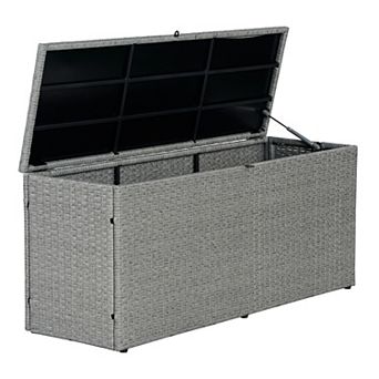 Nino 47.24" Modern Minimalist Outdoor Faux Wicker Deck And Patio Storage Box