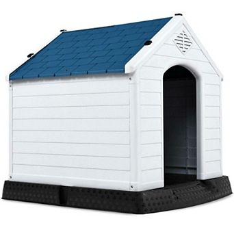 Medium Size Dog House Outdoor White Blue Plastic With Elevated Floor