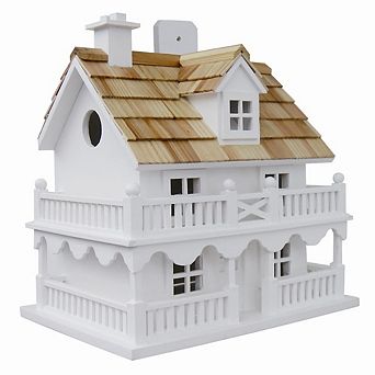 White Cottage Style Wood Birdhouse With Unpainted Nest Box Bird House