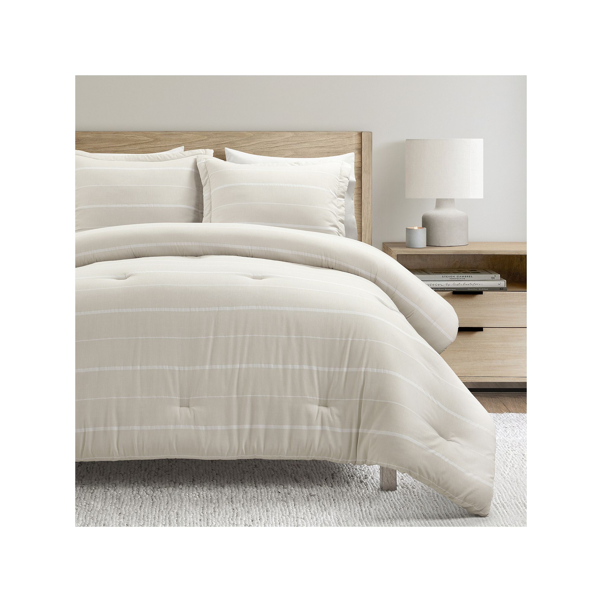 Lush Decor Classic Farmhouse Stripe Comforter Set 3-piece Set, Beige Khaki