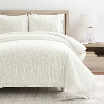 Lush Decor Jacquard Wave 3 pc Soft White Duvet Cover & Sham Set
