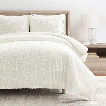 Lush Decor Jacquard Wave 3 pc Soft White Duvet Cover & Sham Set