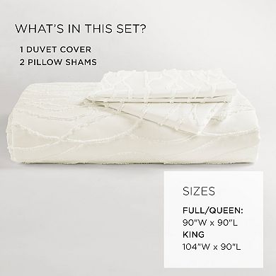 Lush Decor Jacquard Wave 3-Piece Soft White Duvet Cover & Sham Set