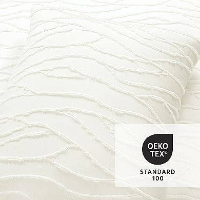 Lush Decor Jacquard Wave 3-Piece Soft White Duvet Cover & Sham Set