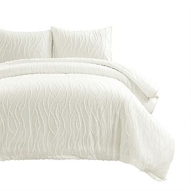 Lush Decor Jacquard Wave 3-Piece Soft White Duvet Cover & Sham Set