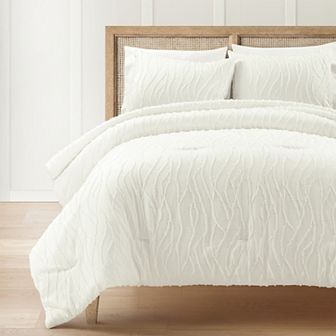 Lush Decor Jacquard Wave 3 pc Soft White Comforter Set