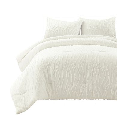 Lush Decor Jacquard Wave 3-Piece Soft White Comforter Set