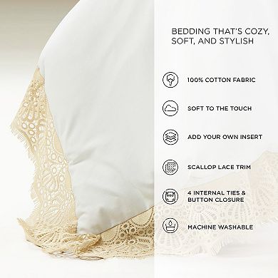 Lush Decor Scalloped Lace 3-Piece Beige Duvet Cover & Shams Set
