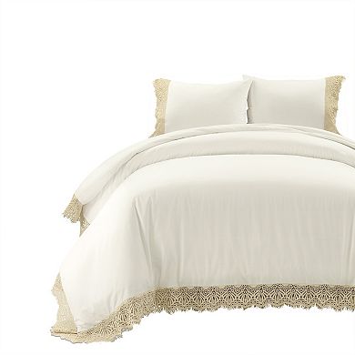Lush Decor Scalloped Lace 3-Piece Beige Duvet Cover & Shams Set