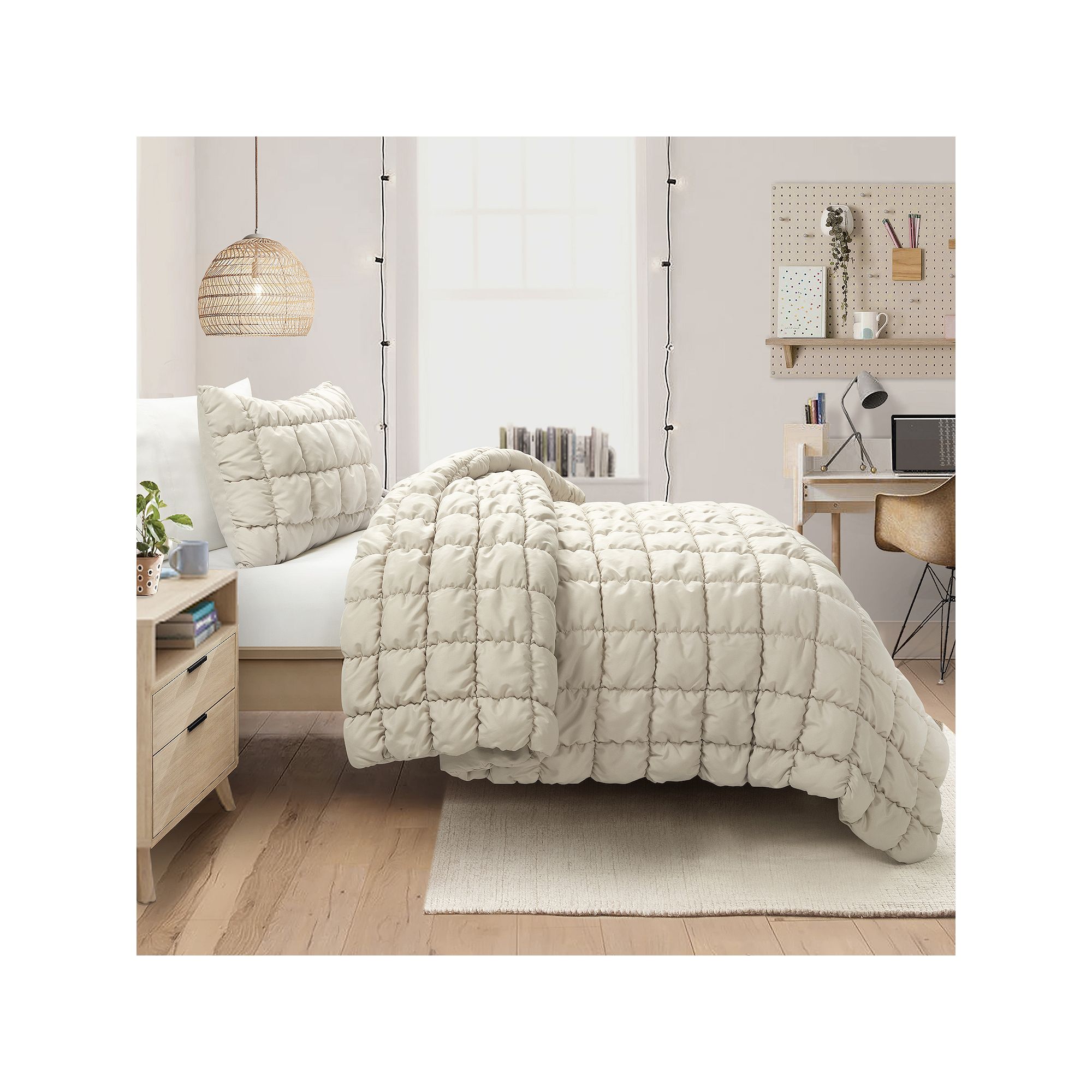 Lush Decor Puff Quilted Comforter & Shams Set, Beige Khaki