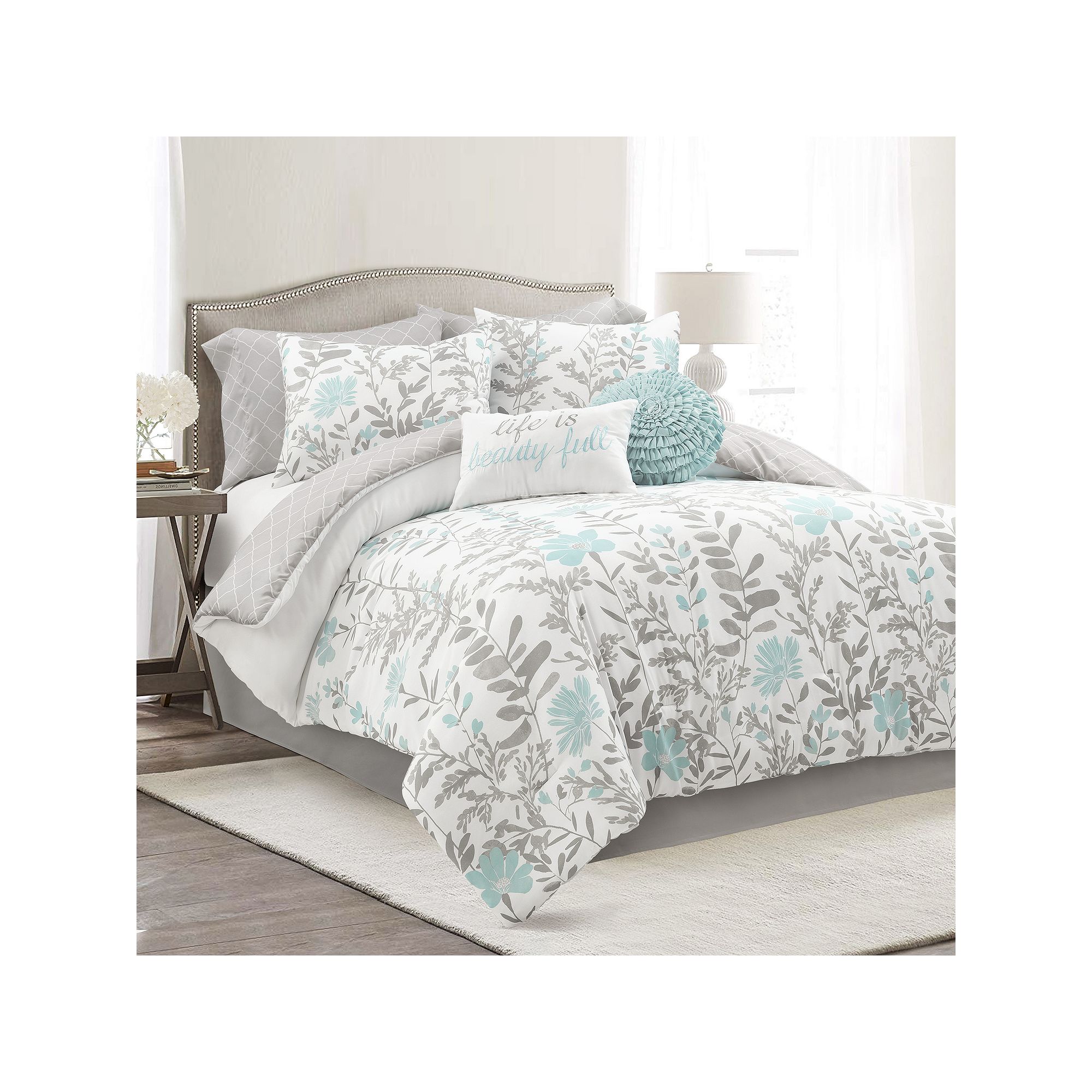 Lush Decor Aprile 8-Piece Reversible Comforter Set, Blue