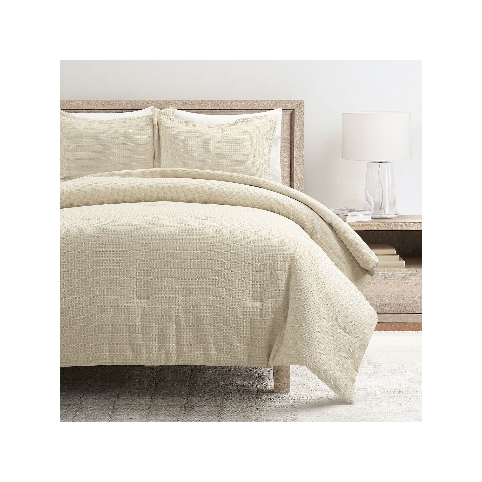 Lush Decor Haniya 3-Piece Solid Waffle Woven Cotton Textured Comforter Set,