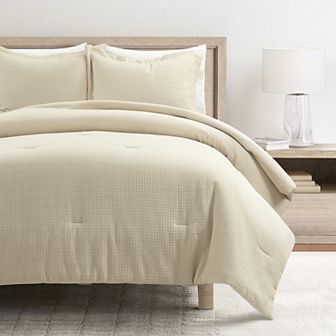Lush Decor Haniya 3 pc Solid Waffle Woven Cotton Textured Comforter Set