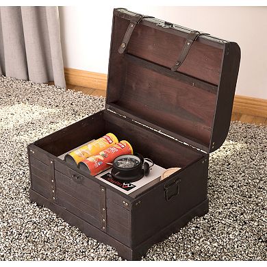 Antique Style Black Wooden Steamer Trunk, Coffee Table