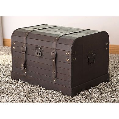 Antique Style Black Wooden Steamer Trunk, Coffee Table