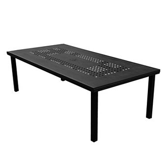 Modern Outdoor Mesh Aluminum Black 95 in Rectangle Large Patio Dining Table
