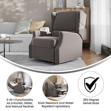 Merrick Lane Wingback Manual Rocking Glider Recliner Chair With 360° Swivel